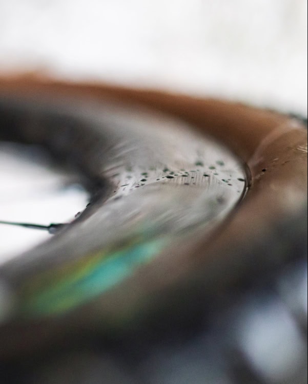 Closeup of bicycle wheel